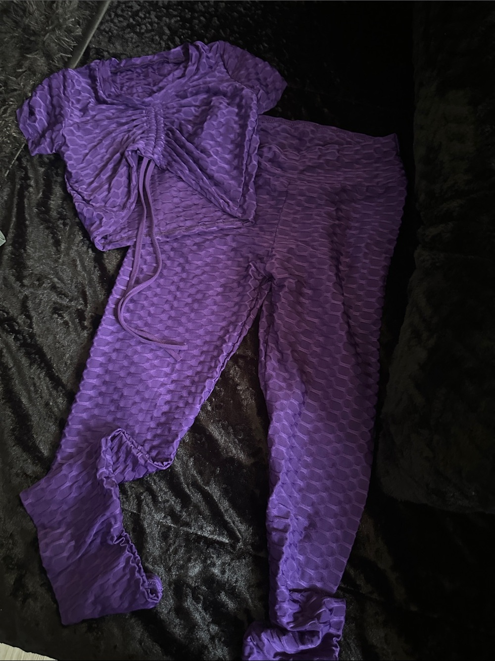 Purple Textured Two-Piece Loungewear Set - Women Intimates & Sleepwear